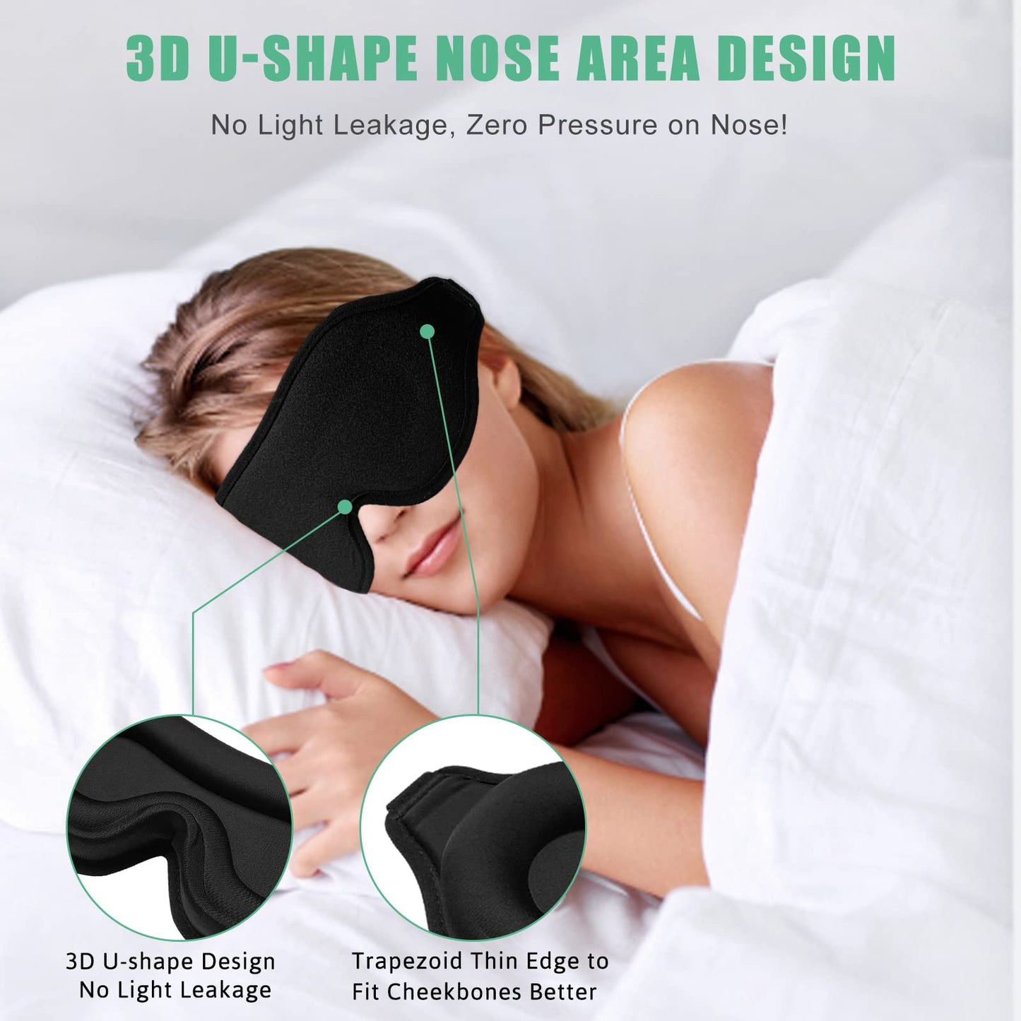 BeeVines Sleep Mask, 2 Pack 3D Contoured Sleeping Eye Masks for Lash Extensions, Night Molded Covers with Adjustable Strap, Eye Shade Cover Lashes Extension for Traveling Yoga Nap(Black & Blue)