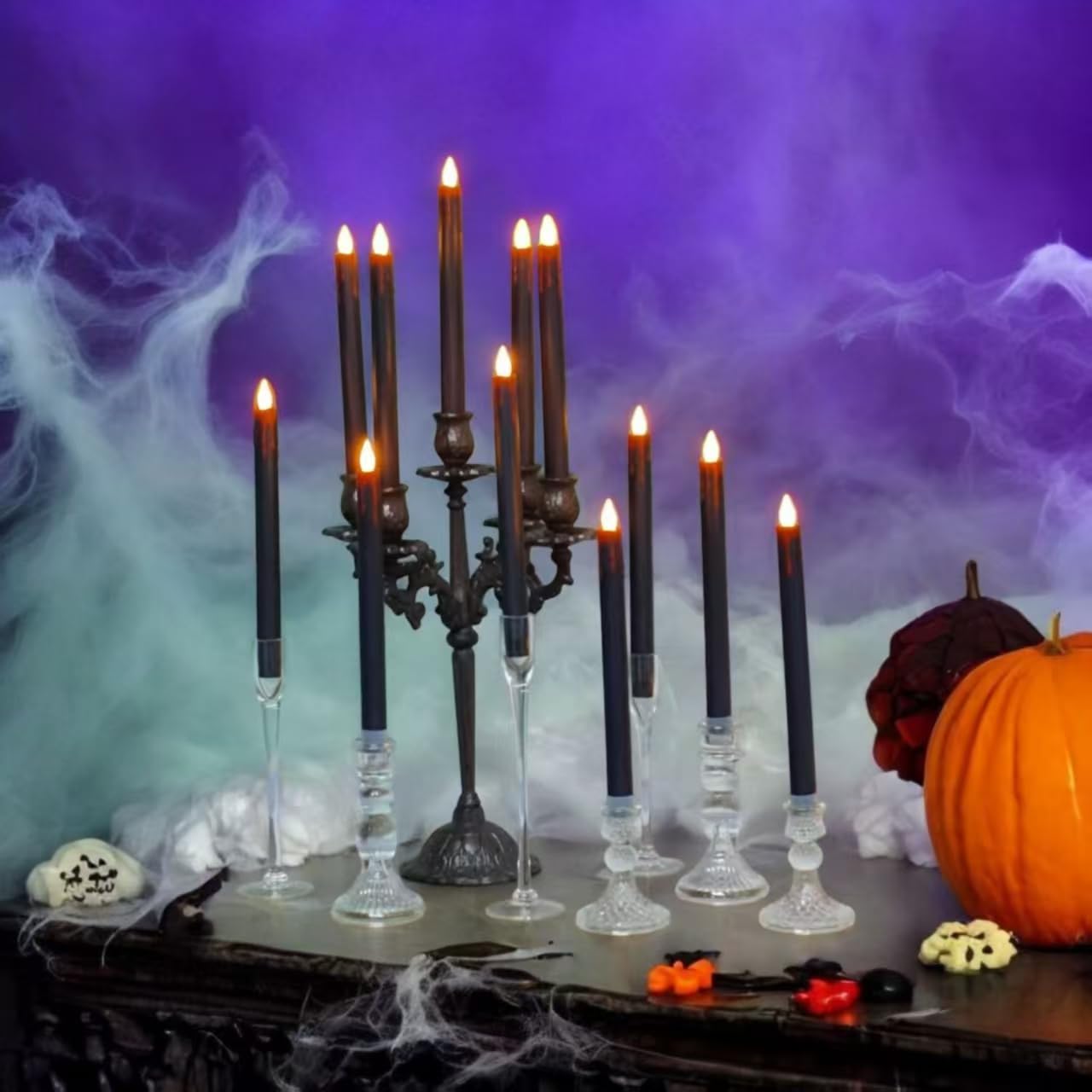 VICANBLE Halloween LED Flameless Taper Candles Black Red Drip with Remote Timer, 6 Pcs Candlesticks with 3D Flickering Flame for Home Fall Indoor Decorations(0.85 x 10.6 Inches)
