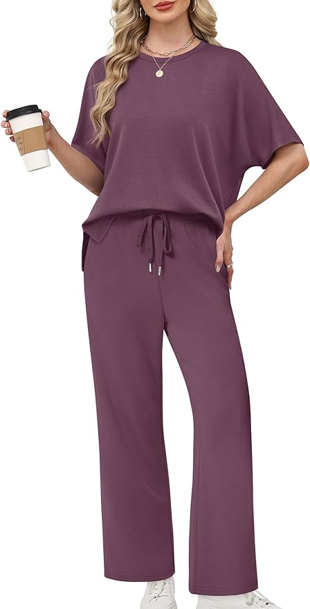XIEERDUO Women's Side Slit Lounge Sets 2 Piece Travel Outfits Airport Tracksuit Oversized Wide Leg Loungewear S-3XL