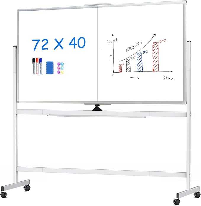 maxtek Rolling Whiteboard, 72x40 Large Double-Sided White Board Dry Erase on Wheels, Giant Magnetic White Board Standing f...