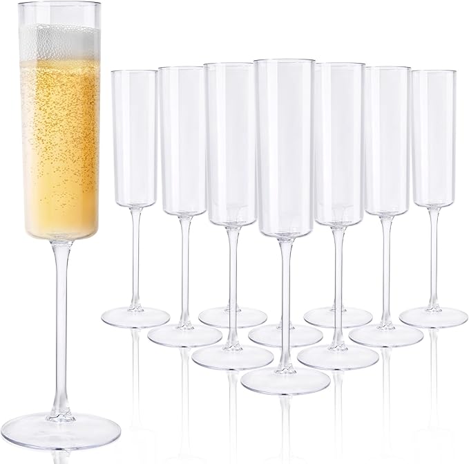 Ciaell 36 Pack Plastic Champagne Flutes - 6 Oz Disposable Champagne Glasses - Square Clear Plastic Toasting Glasses for Pa...