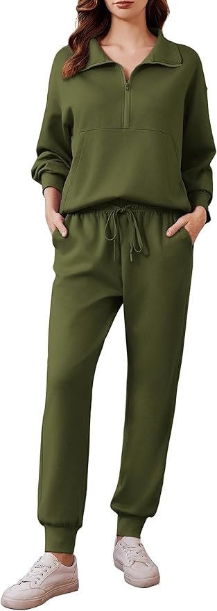 PINSPARK 2 Piece Sets for Women 2025 Fall Travel Outfits Long Sleeve Tracksuit Joggers Sets Half Zip Sweatsuit Matching Set