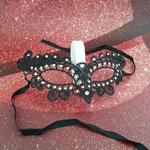 Hopodix Rhinestones Masquerade Mask for Women Black Lace Eyemask for Carnival Gothic masquerade party Venetian Mask Mardi ...