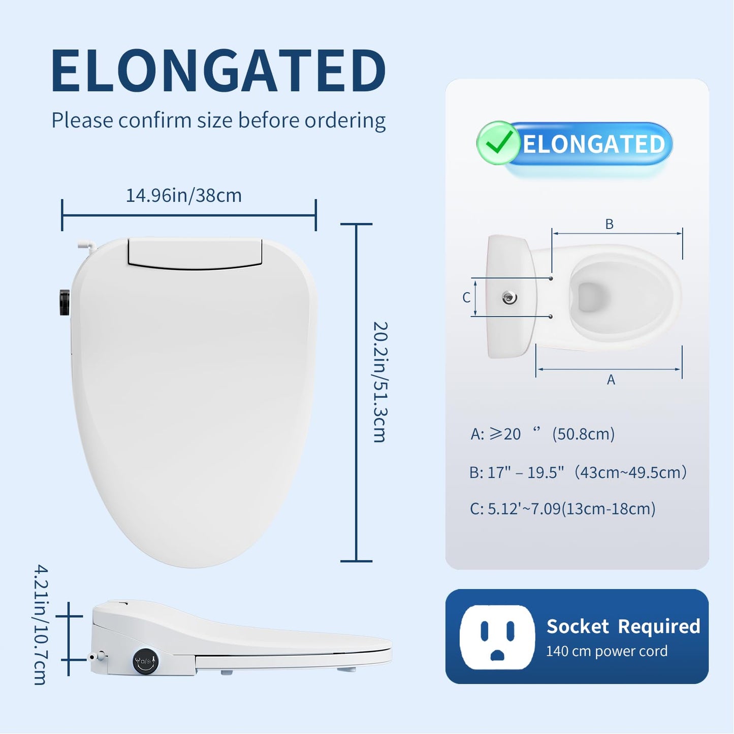 Jevinni Electric Bidet Toilet Seat Elongated, Heated Smart Bidet Seat with Instant Warm Water & Dryer, Self-Cleaning Nozzle, Soft Close Lid, Night Light-Adjustable Water Pressure for Men Women & Child