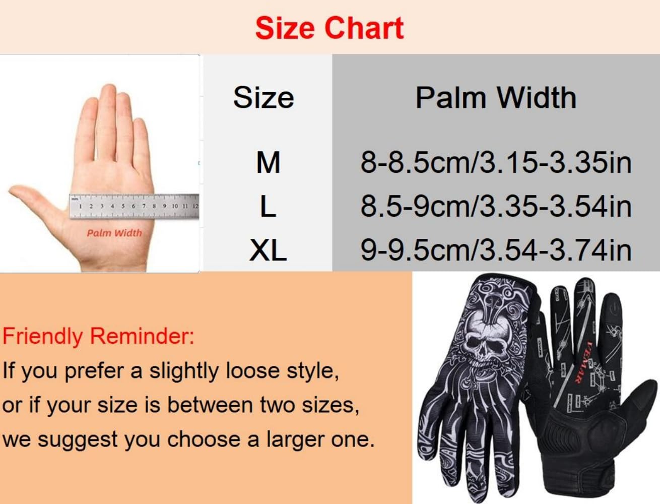 EXCEREY Skull Ghost Touchscreen Compatible Riding MTB Bike Gloves for Running Climbing Riding Biking Outdoor Sports, Gift for Men Women(Black, Size L)