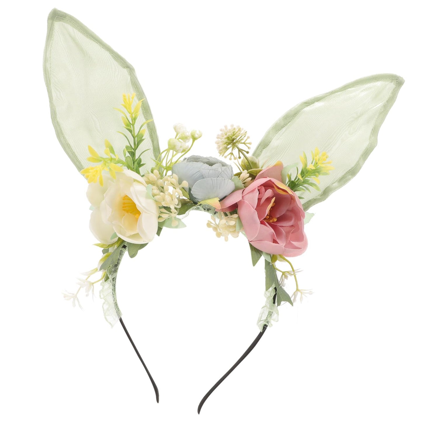 LIFKOME Bunny Ears Headband with Floral Decoration Cute Rabbit Ears Hair Accessory for Parties and Outdoor Photography Lightweig