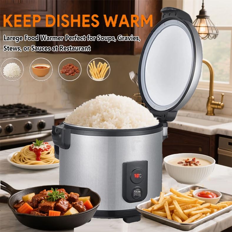 YOLLNIA 32.1QT Commercial Rice Warmer(Not Rice Cooker) Portable Big Food Rice Warmer / 122℉- 178℉ Adjustable Temperature/ 160W/ Non-stick Inner Pot For Restaurant Party Family