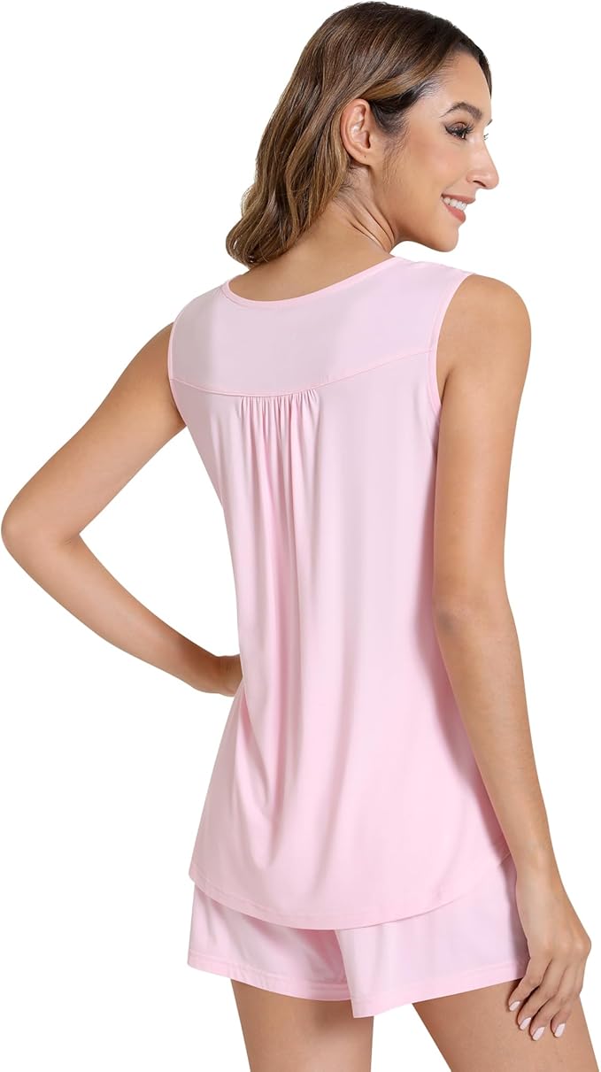 NACHILA Pajamas for Women-Viscose from Bamboo, Ribbed Racerback Tank Top Sexy Split Shorts Pajama Sets Cooling Sleep Cami Pjs