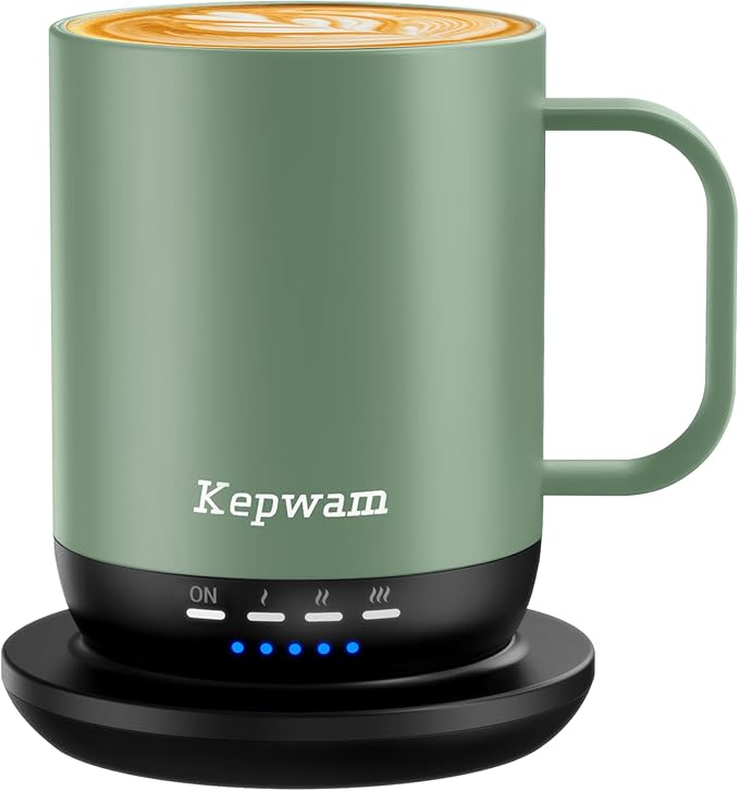 Kepwam Heated Coffee Mug T1-14oz Fast Heating & Longer Battery Life Self Heating Coffee Mug Hot to 149℉ - Touch & App Controlled Mug Coffee and Hot Beverage Warmer, Gifts for Women and Men