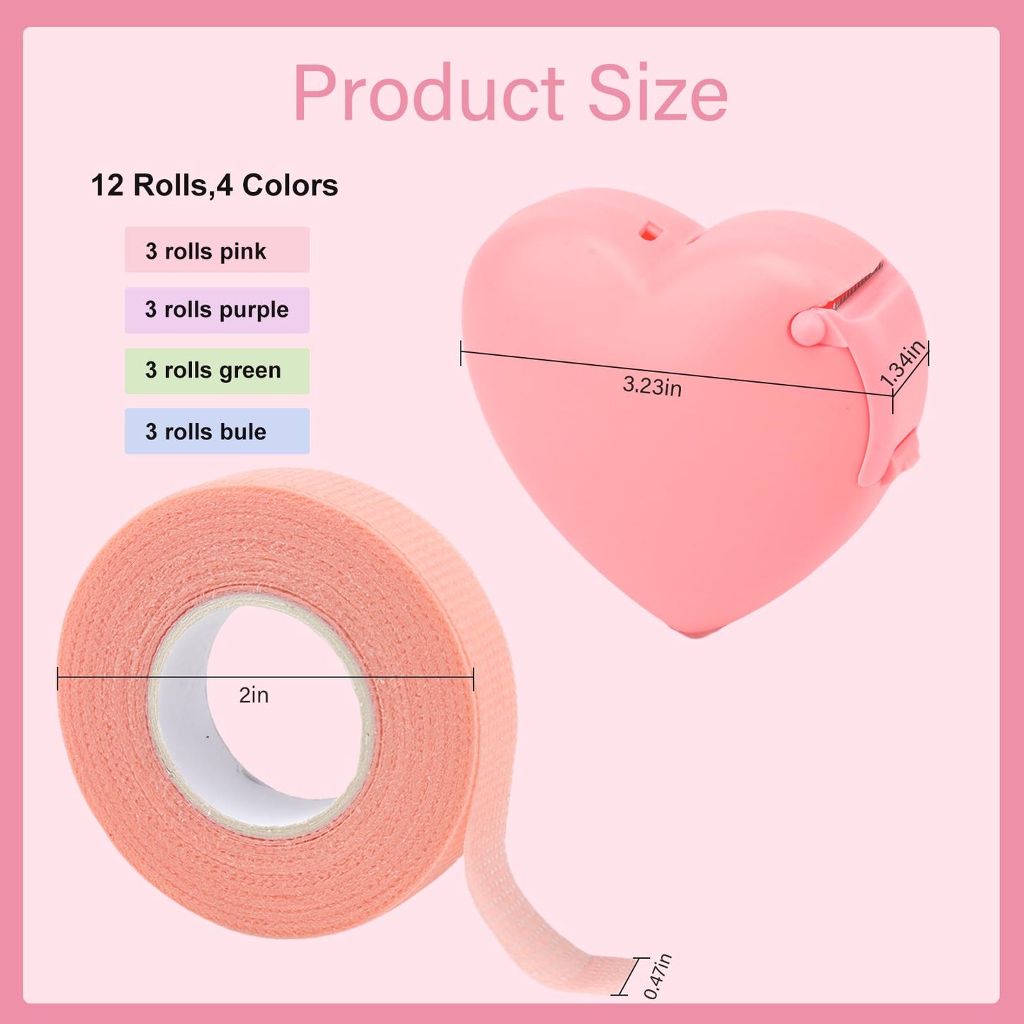Mekupeu Eyelash Extension Tape Breathable Eyelash Tape with Heart Shaped Tape Cutter Adhesive Non Woven Eyelash Tape Ladies Make