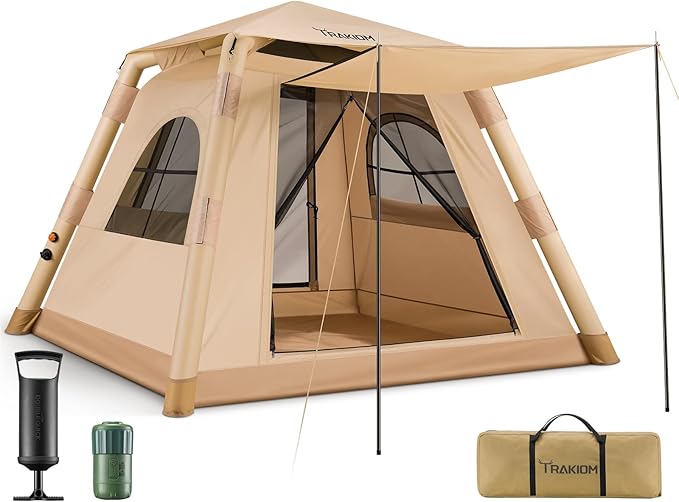 Trakiom Inflatable Tents for Camping 2-4 Person, Easy Set Up Camping Tent with Automatic & Manual Pump, Waterproof Blow Up...