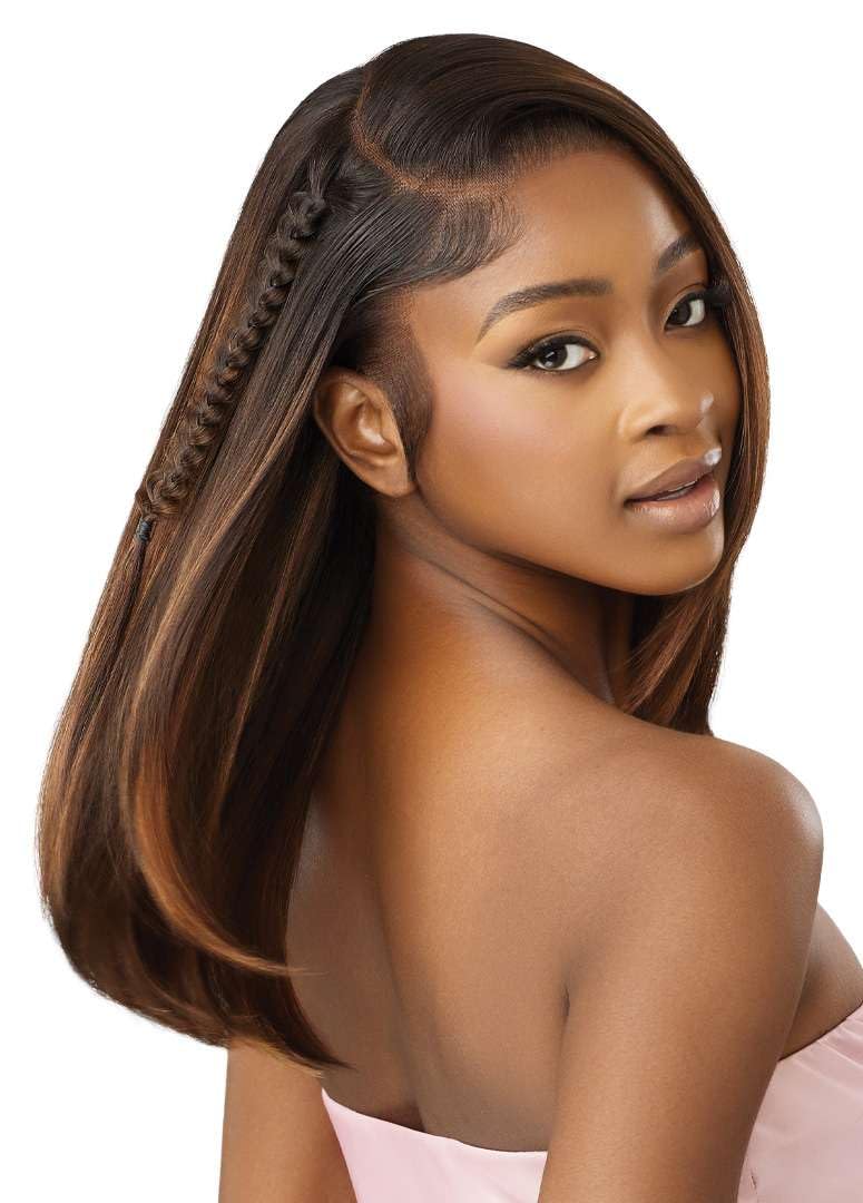 Outre Airtied 100% Fully Hand-Tied Wig - Human Hair Blend - Sleek Yaki 20 (DRST MAPLE BROWN)