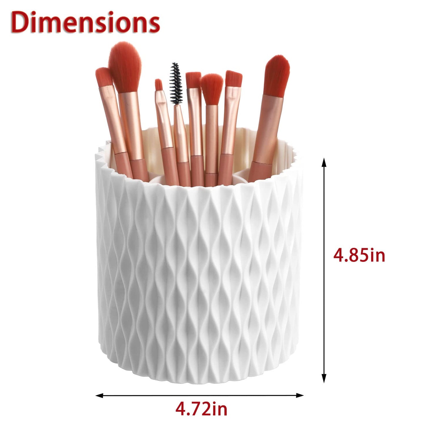 RAMFIYN White 360 Rotating Makeup Organizer, Spinning Makeup Brush Holder, Unique Textured Makeup Brush Cups for Vanity Decor, L