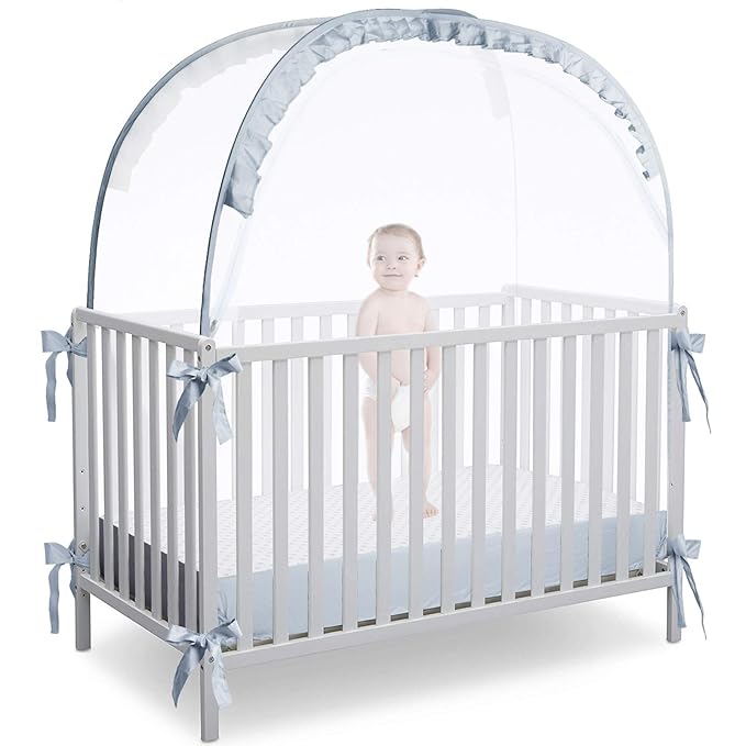L RUNNZER Crib Tent, Crib Net to Keep Baby in, Breathable Pop Up Crib Tent Canopy Keep Baby from Climbing Out (55.2" L x 2...