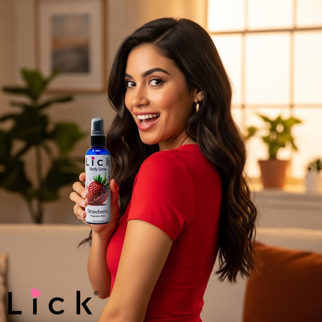 LICK Strawberry Scented Body Spray - Sweet Berry Fragrance Mist - 4 fl oz