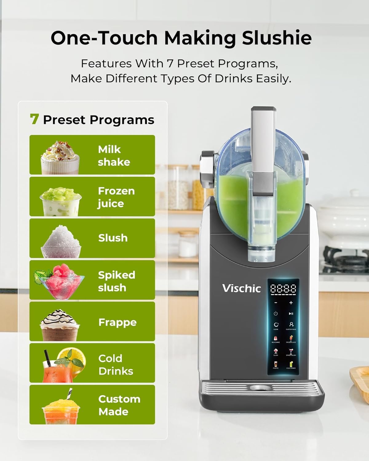 Slushy Machine for Home Use with 7 Preset Programs & Auto Cleaning Function, Frozen Drink Maker Easy to Make Slush Margarita Frappés Cocktail & More, 4H Fresh, 68oz for 7- People