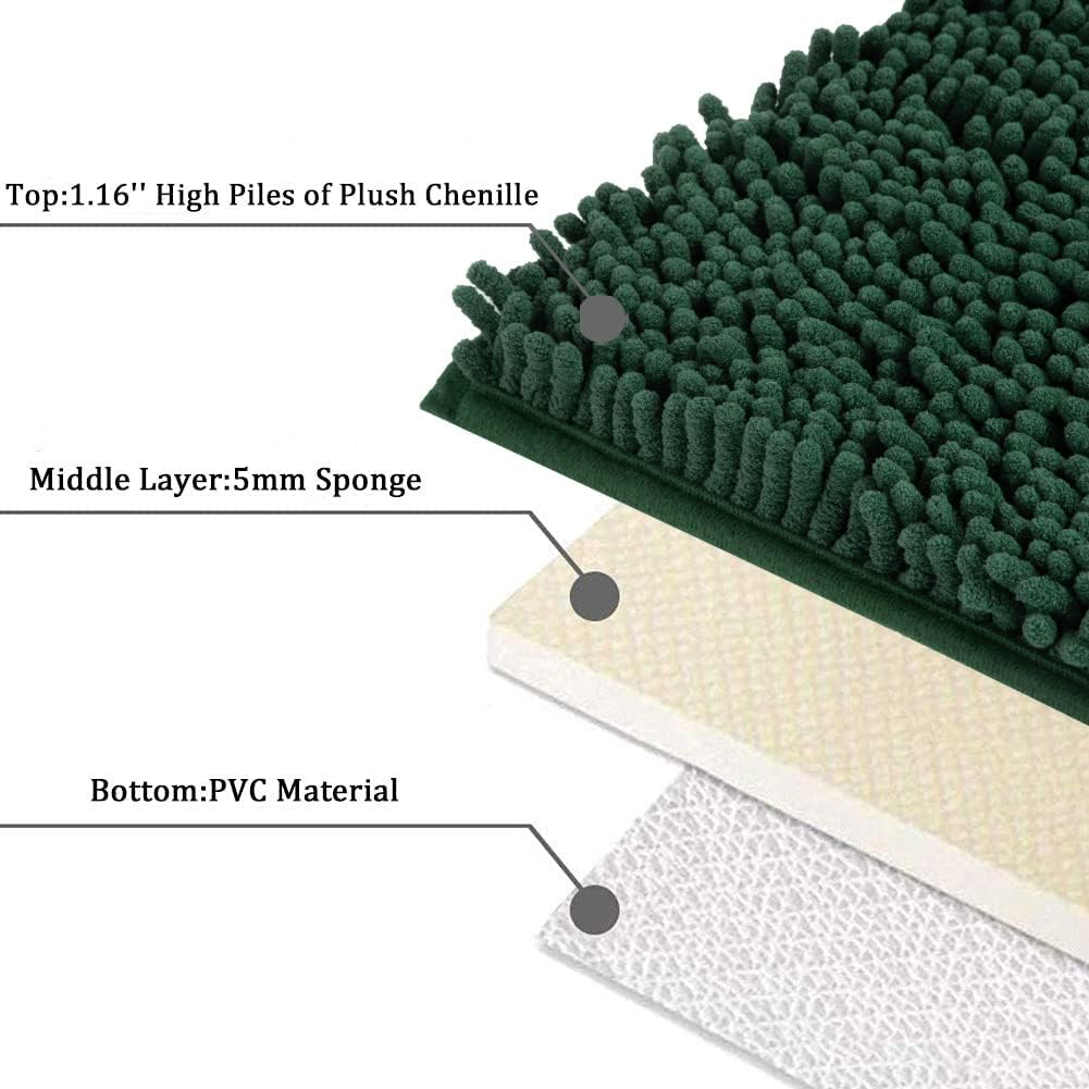 SONORO KATE Bathroom Rug,Non-Slip Bath Mat,Soft Cozy Shaggy Thick Bath Rugs for Bathroom,Plush Rugs for Bathtubs,Water Absorbent Rain Showers and Under The Sink (Green, 17"×24")
