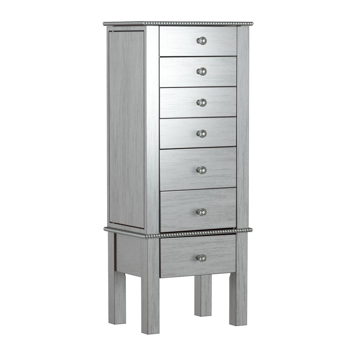 Hives and Honey Lauren Jewelry Armoire, 6 Felt-Lined Drawers, Side Necklace Hooks, Built-In Mirror, Cord Port, Elegant Beaded Trim, Jewel Knobs, Jewelry Storage Organizer, Silver