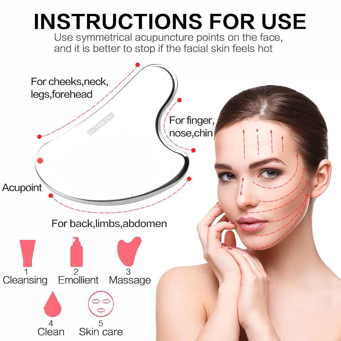 FUANKANG Gua Sha Facial Tools with Travel Pouch Stainless Steel Scraping Massage Tool for Face
