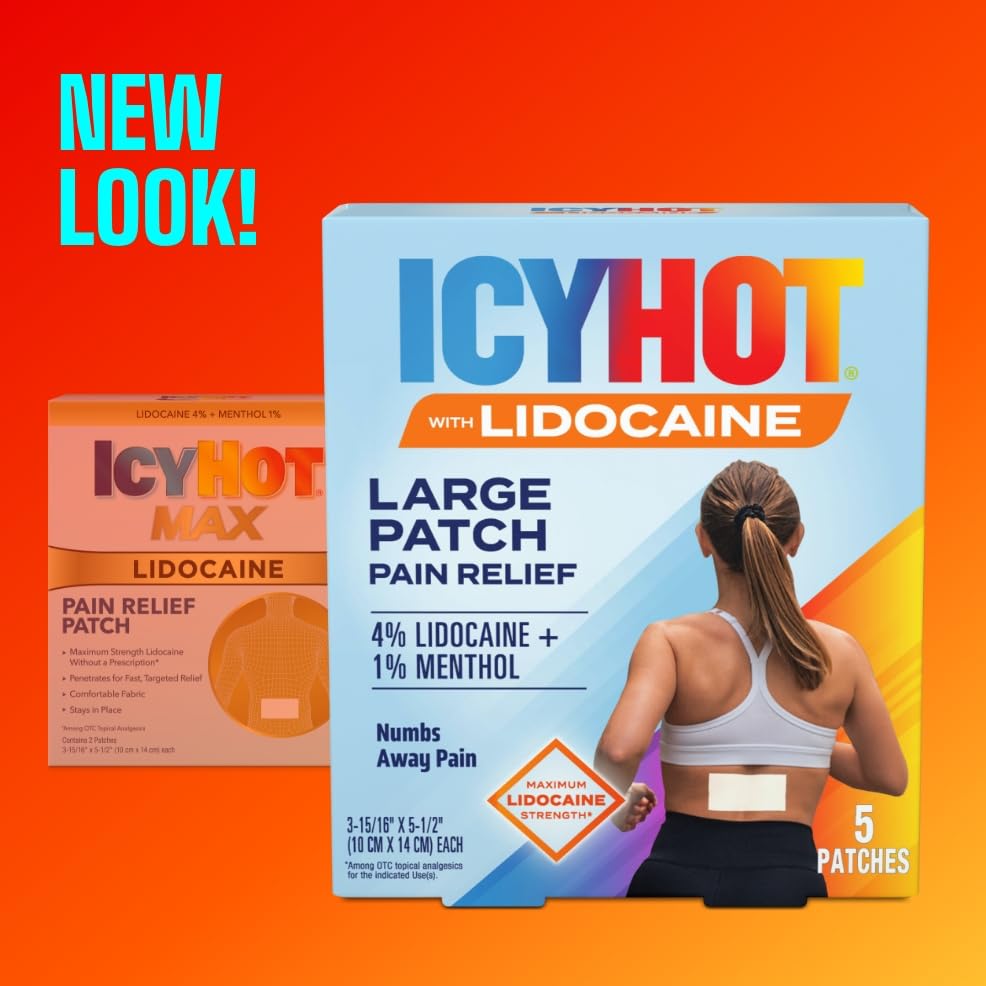 Icy Hot Max Strength Lidocaine Pain Relief Patch (5 Count) Penetrates for Fast, Targeted Relief, 3 pk