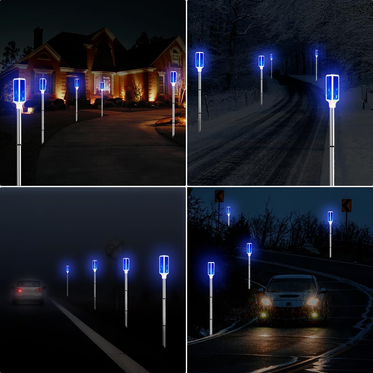 Aolyty Solar Lights Outdoor, Waterproof Driveway Markers Reflective, Warning Flash Light with 2 Lighting Modes, LED Solar Light 4 Pack for Parking Lots, Yard, Sidewalk, Stop Sign, 30 Inches (Blue)