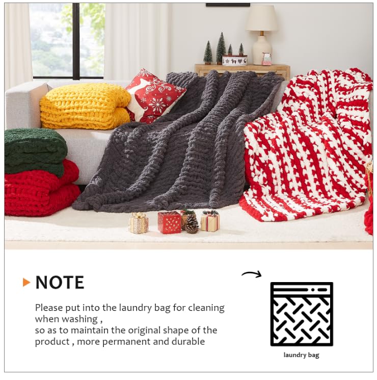 L'AGRATY Chunky Knit Blanket Throw,Soft Chenille Yarn Throw Blanket 50x60，Handmade Cable Knit Crochet Blanket,Large Knit B...