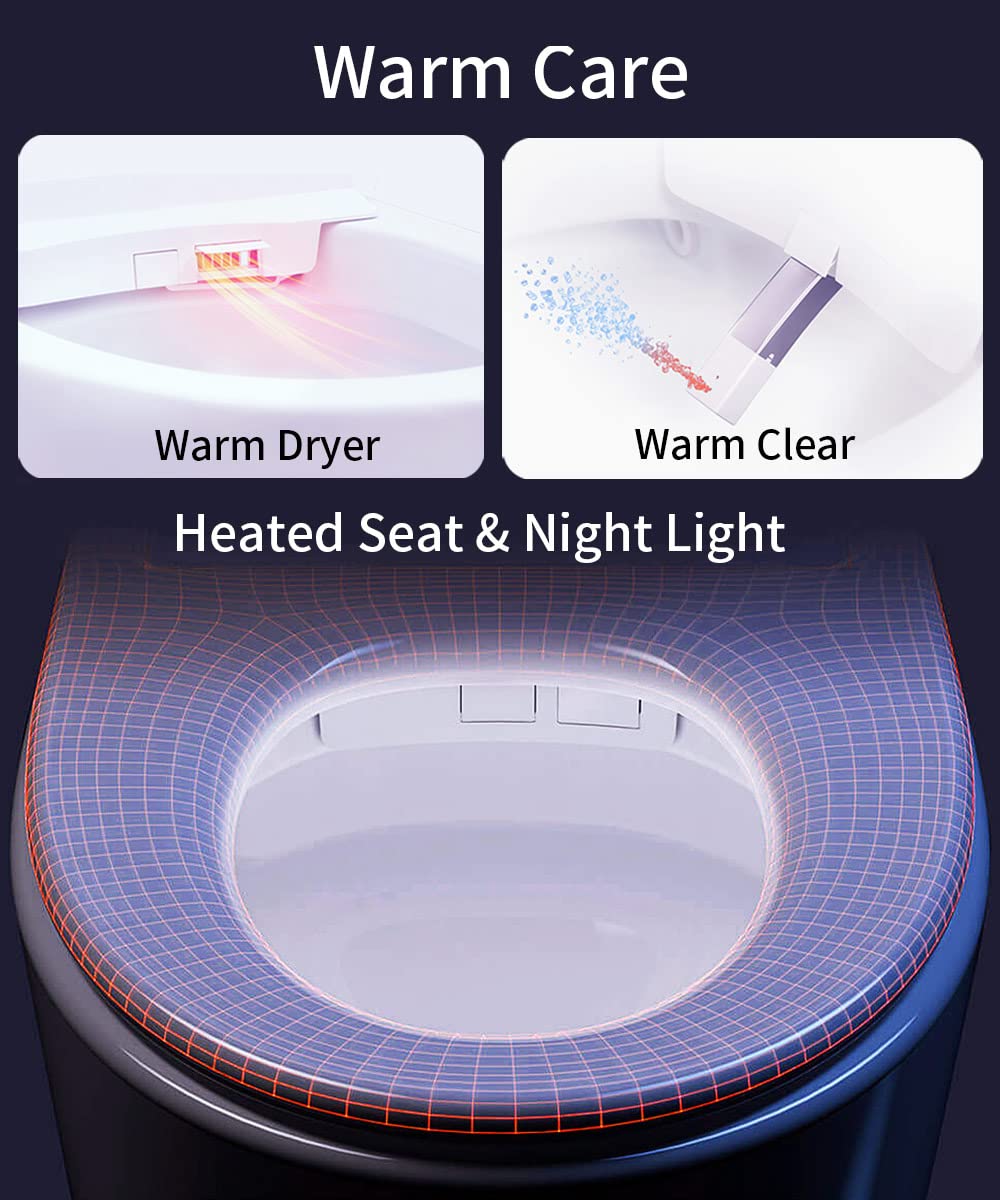 EPLO Smart Toilet - Elongated Heated Seat, Auto Flush,Kick Flush,Warm Wash, Modern One piece Toilet with Bidet built in, ADA Comfort Height for Bathroom, Blackout can Flush, Night Light, LED Display