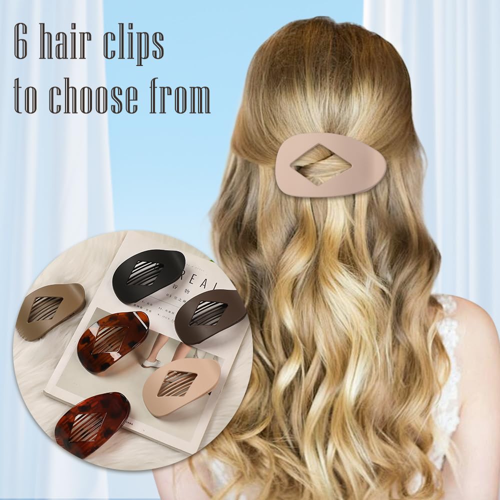 6Pcs Flat Hair Clips for Women,Volume Flat Top Round Pink Clip for Thick or Thin Hair,Picura Large Hair Claw Clips Strong Hold N