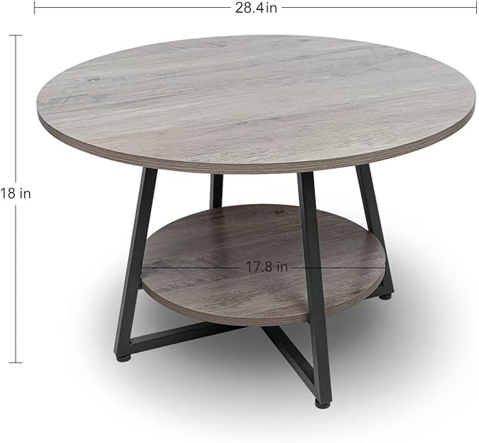 Masigle Round Coffee Table, 2-Tier Circle Coffee Table with Storage, Modern Wood Round Center Table, for Living Room, Small Space, Home Office, Easy Assembly, Wash Gray