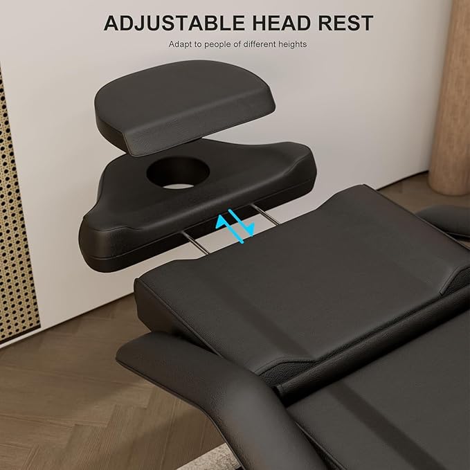 Icoget Electric Tattoo Chair Esthetician Bed and Stool, Lash Chair for Eyelash, Facial Bed Spa Massage Table for Beauty Microblading, Wax, Black
