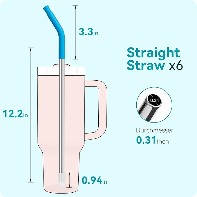 40oz Metal Straws for Stanley 40oz Cup & 64oz Jugs, 2 PCS Extra-Long Stainless Steel Straws with Removable Silicone Tips, Fits Large Tumblers & Oversized Mugs