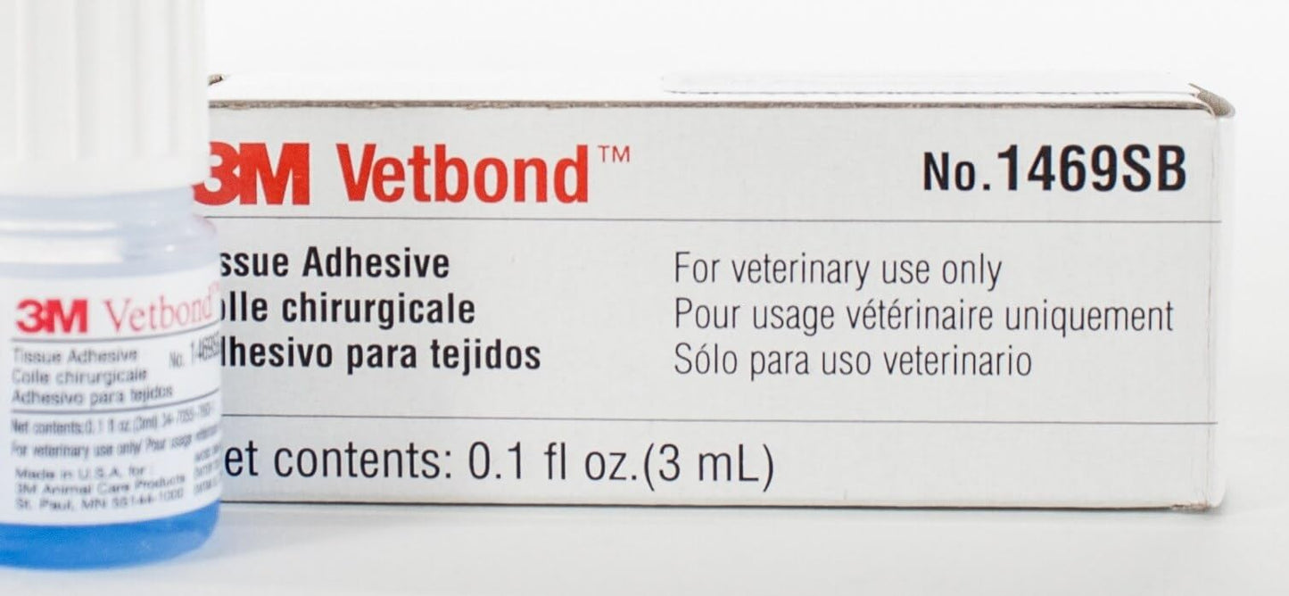 3M Vetbond Tissue Adhesive 0.1 oz (3 mL) – Fast-Acting Veterinary Wound Glue for Pets, Surgical-Grade Skin Adhesive Sealant with Blue Tint for Precise Application, Includes Reusable Applicator Tips