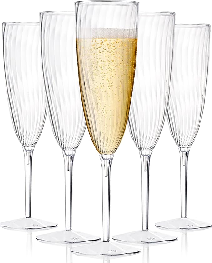 HyHousing 6 Oz Clear Plastic Champagne Glasses 16 Pack, Hard Disposable Plastic Champagne Flute Ideal for Home Daily Life ...