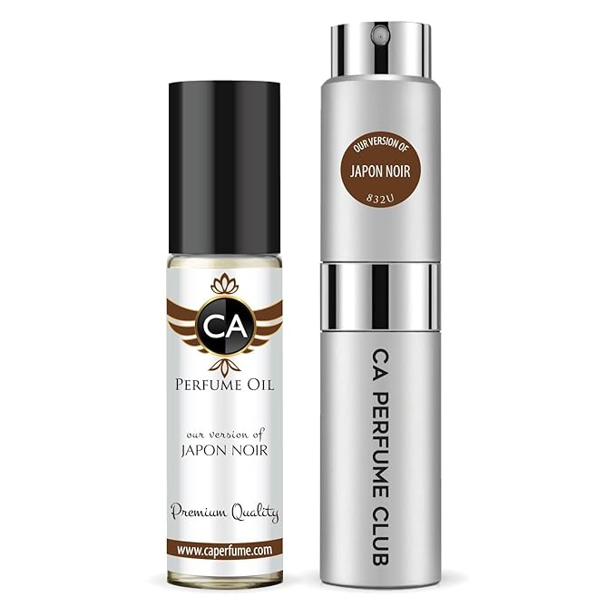 CA Perfume Duo Impression of Japon Noir For Women And Men Perfume Layering Set Long Lasting Travel Size EDP + Body Oil Roll-On Bottle 0.27 Fl Oz+0.33 Fl Oz