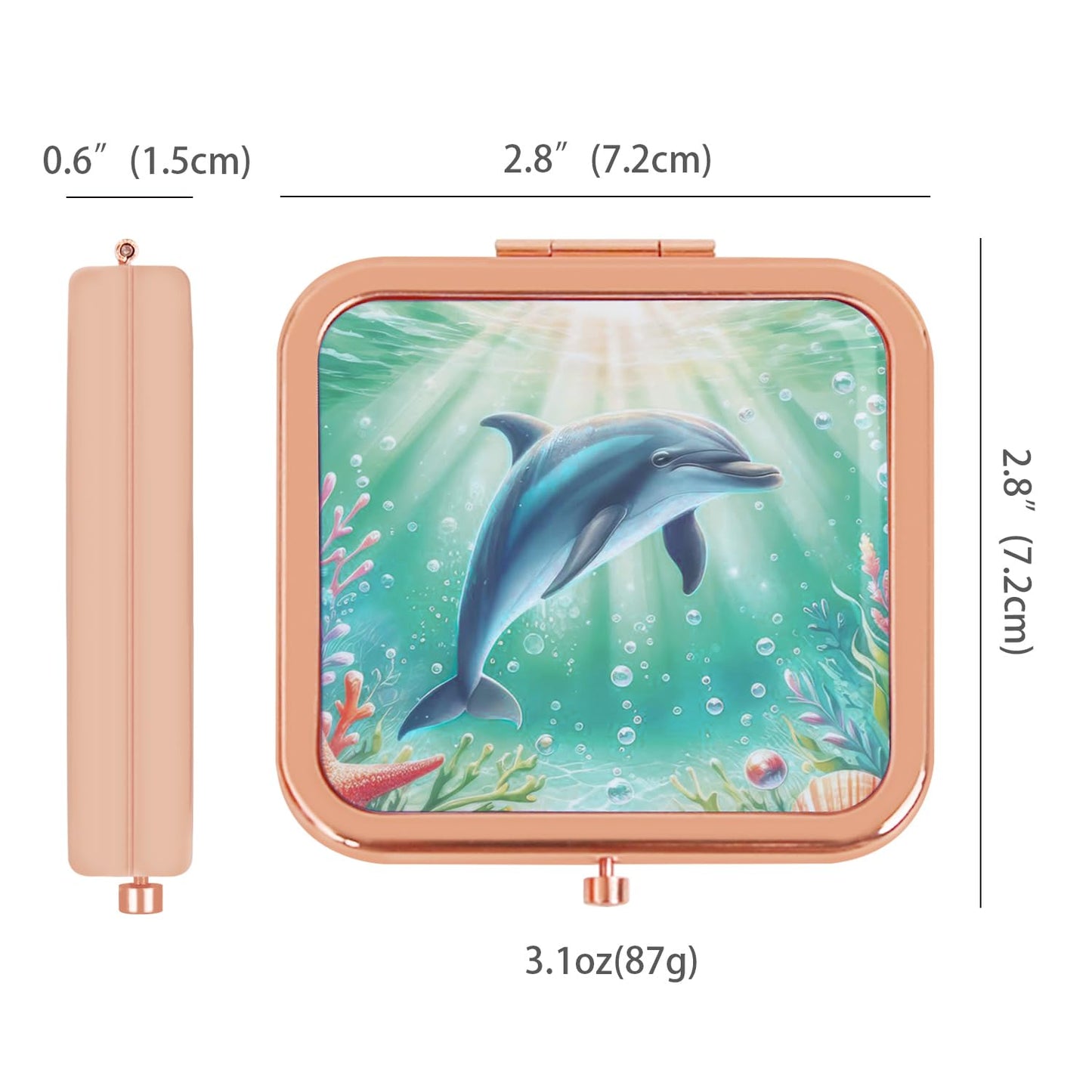 PDOZV Purse Mirror Compact, Rosegold Square 2.8     2.8    Metal Frame DropRubber Style Double Sided 1X/2X Small Mirror for Purs