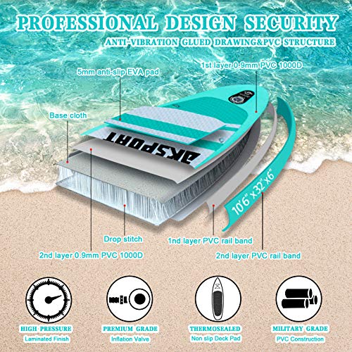 AKSPORT Inflatable Stand Up Paddle Board, SUP Board with All Accessories, Wide Stable Design, Non-Slip Deck, Inflatable Pa...