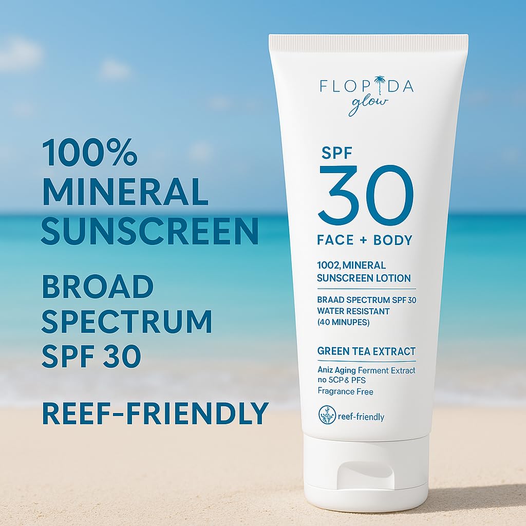 Florida Glow Mineral Sunscreen SPF 30 for Face & Body - Lightweight Zinc Oxide Sunscreen, Broad-Spectrum UVA/UVB Protection, Wat