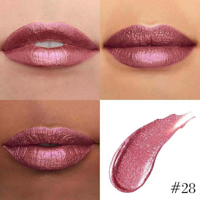 evpct Light Plum Red Metallic Glitter Lip Liner and Lipstick Combo Lip Gloss Stain Set Makeup for Women Long Lasting Waterproof 24, Non Stick Cup Metal Shine Shiny Shimmer Iridescent Liquid Lipstick