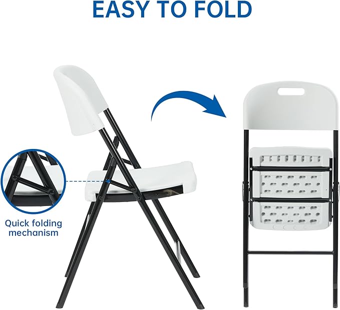 Winlice 50 Pack Thicker 800 LBS White Folding Chairs, Commercial Grade Folding Chair, Foldable Chairs for Events