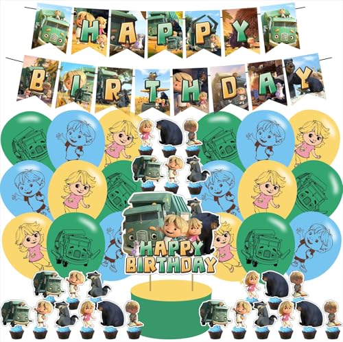 Cartoon Truck birthday party supplies, including cake topper, cupcake toppers, Banner, Latex Balloons,It is very suitable ...