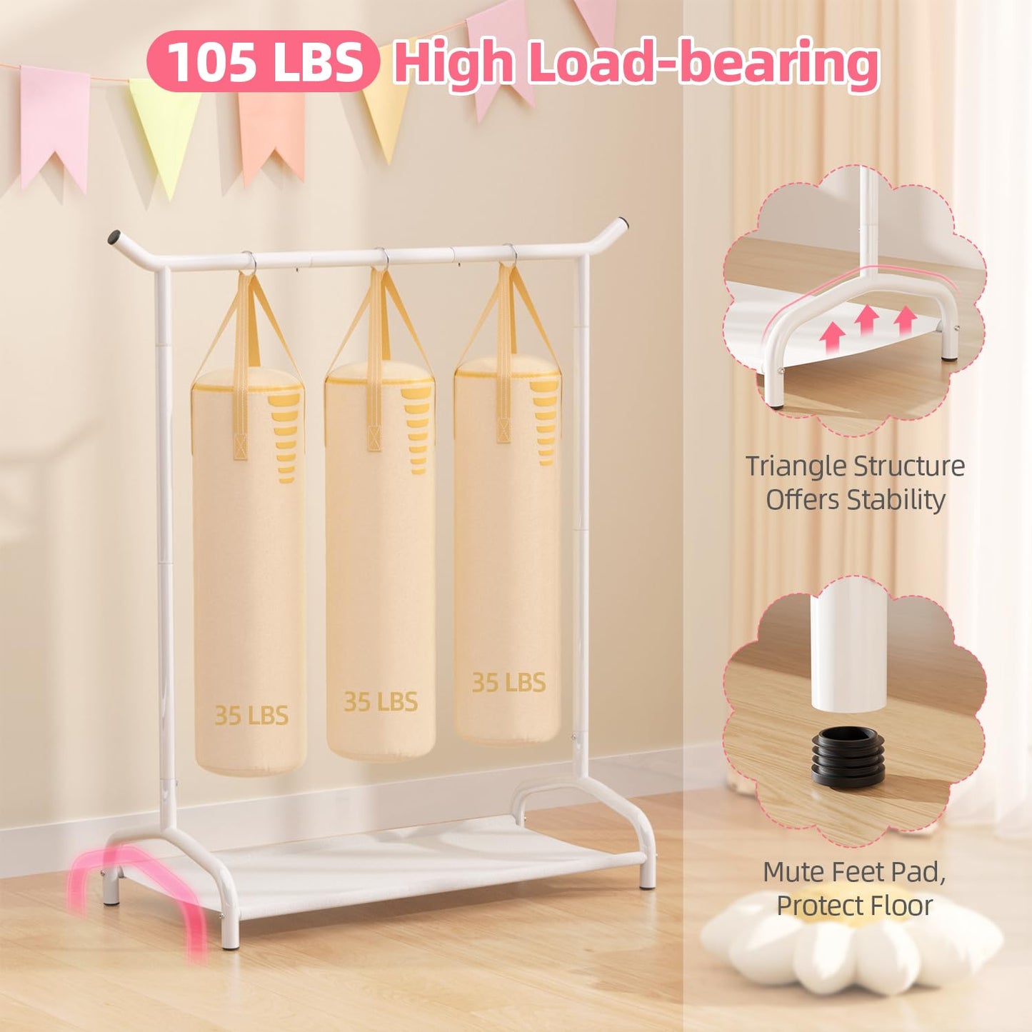 EAGMAK Kids Clothing Rack, Baby Clothes Rack with Bottom Storage Shelf, Kids Dress Up Rack for Little Girls, Metal Coat Rack Toddler Closet Organizer, Costume Garment Rack for Hanging Clothes (White)
