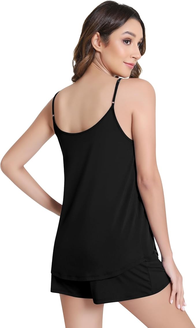 NACHILA Pajamas for Women-Viscose from Bamboo, Ribbed Racerback Tank Top Sexy Split Shorts Pajama Sets Cooling Sleep Cami Pjs