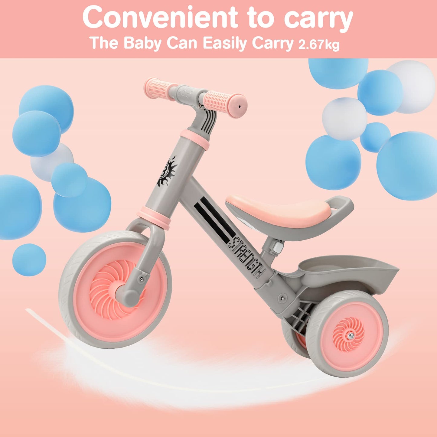 Bakeling Balance Bike - Pink Tricycle for 2-4 Year Olds, Baby & Toddler Balance Bike, Kids Ride On Toy