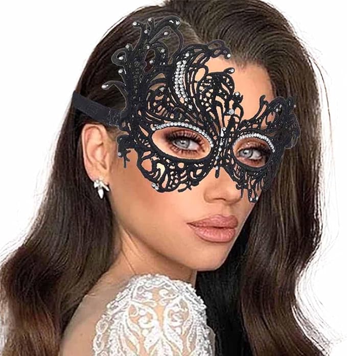 Obmyec Masquerade Lace Mask Women Black Masks Proms Face Mask Halloween Eye Mask Costume Party for Women and Girls