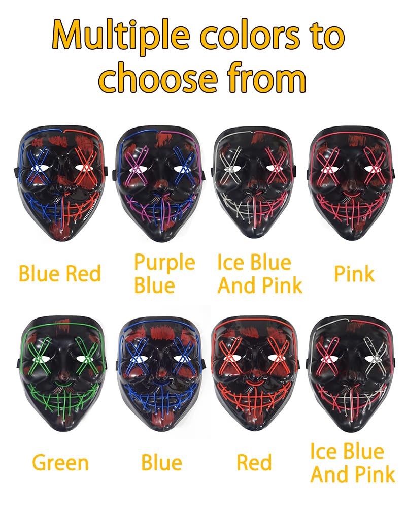 KaTiSeMo 2PCS Halloween Mask, LED Light up Masks, Halloween The Purge Masks with 3 Lighting Modes & 2 Colors El Wire,Scary Scream Mask for Festival Cosplay