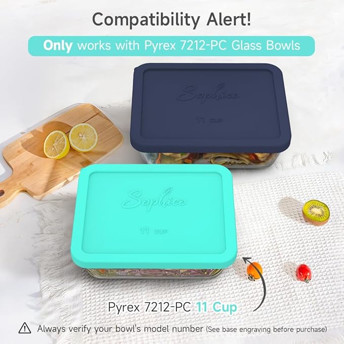 Sophico 11 Cup Rectangle Silicone Storage Cover Lids Replacement for Pyrex 7212-PC Glass Bowls, Container not Included (MINT- 1PACK)
