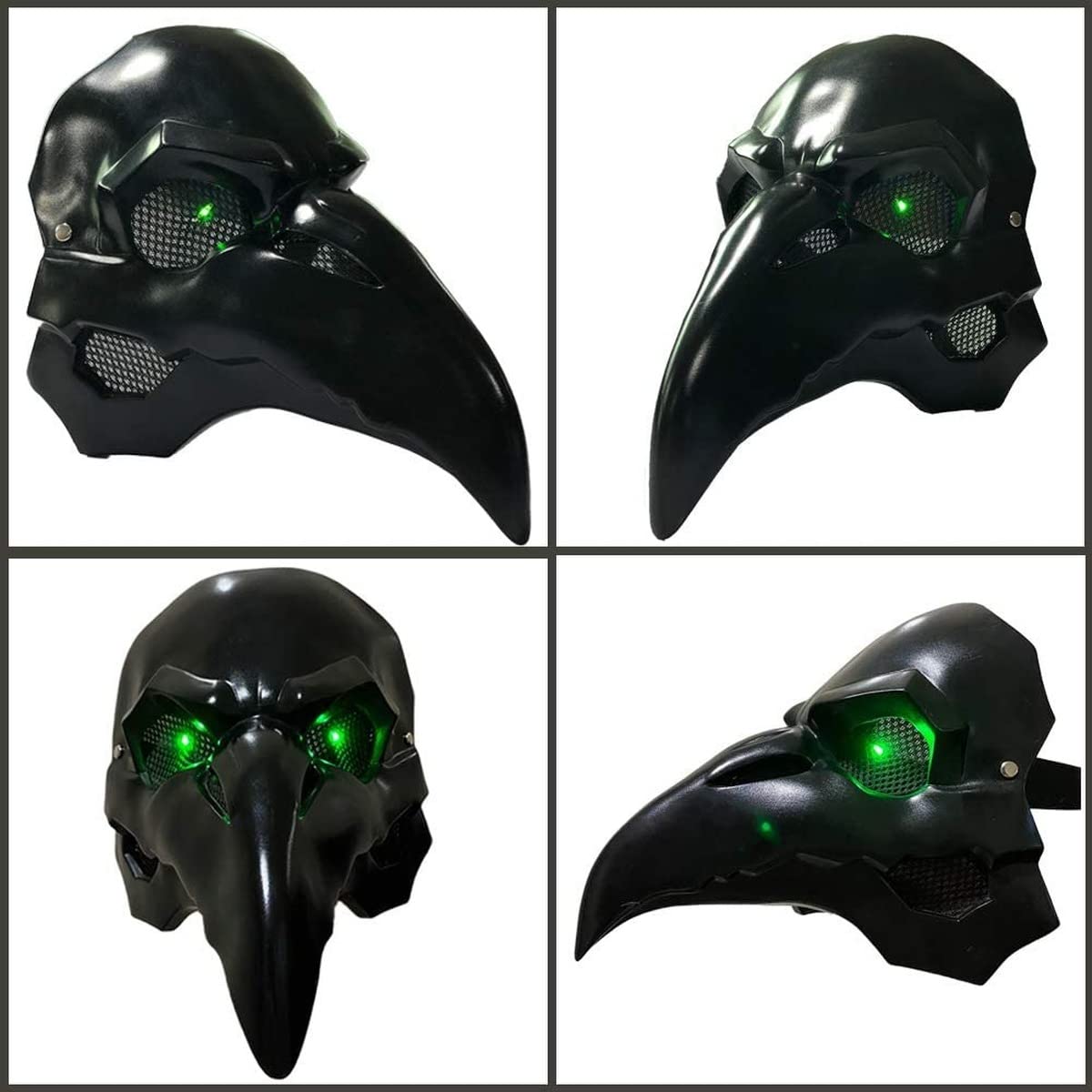 CAFELE Steampunk Plague Doctor Bird Mask with LED Light, Retro Long Nose Beak Cosplay Halloween Masquerade Costume Prop (Green Led)