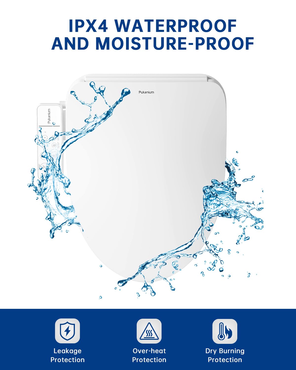 PUKANIUM Heated Smart Toilet Seat with Feminine Wash & Dryer, Elongated Bidet with Adjustable Water Temperature, Pressure & Nozzle Position, Easy Installation & Soft-Close Lid for Modern Bathrooms