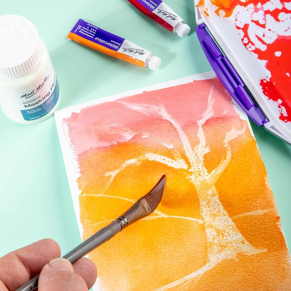 Mont Marte Masking Fluid Premium 120ml (4.06 US fl.oz), Masking Fluid for Watercolor Painting, Keeps Areas Free of Color And Edges Crisp, Resists Watercolor, Ink and Pouring Paint