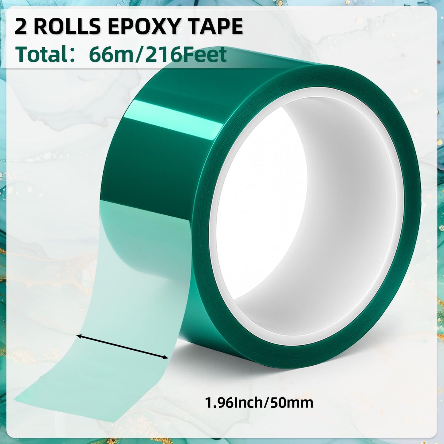 2 Rolls Resin Tape 2In×216Ft Total Epoxy Tape High Temperature Resistant 220℃, Epoxy Tapes for DIY Jewelry River Table Spray Painting Welding Electronic Heating, No Residue, 2Rolls×1.96In×108Ft